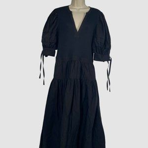 Ulla Johnson Women's Black V Neck Puff Sleeve Dress Size XL